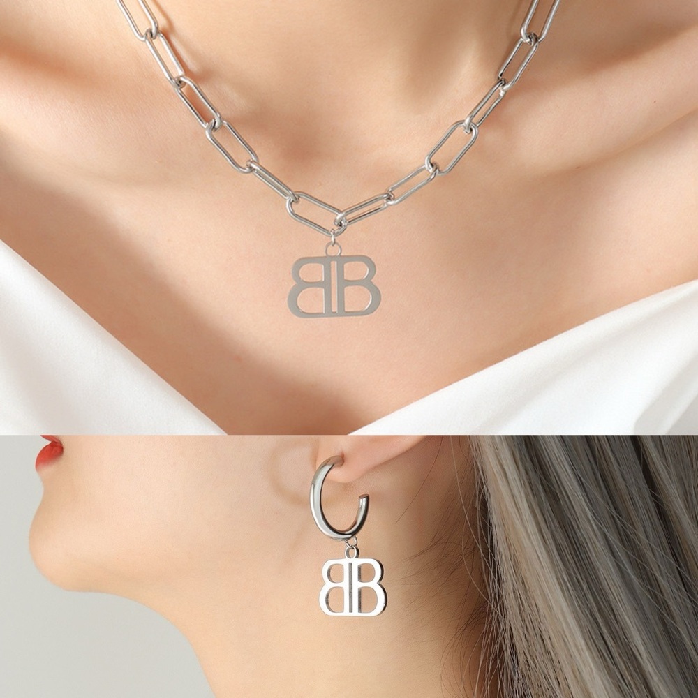 Necklace + Earrings Set for $55❤️Silver Paperclip Chain Necklace Waterproof LW
